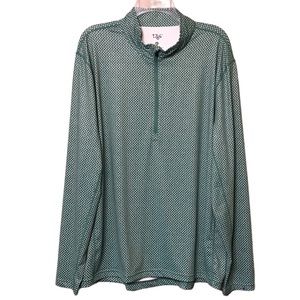 1764 Golf Shirt NWT Stretch Knit Long Sleeve 1/4 Zip Green White Yellow Size XL